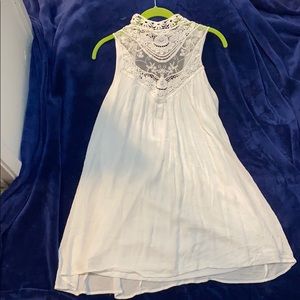 Crochet neck dress.  White.